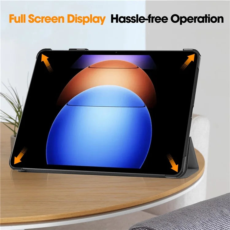 For Xiaomi Pad 6S Pro 12.4 Leather Case Tri-fold Stand Auto Wake / Sleep Smart Shell