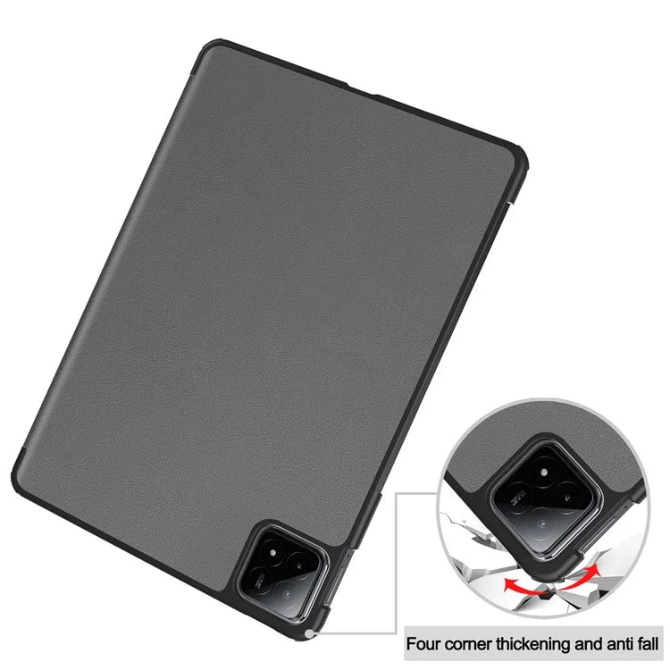 For Xiaomi Pad 6S Pro 12.4 Leather Case Tri-fold Stand Auto Wake / Sleep Smart Shell