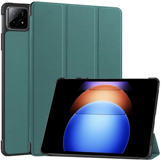 For Xiaomi Pad 6S Pro 12.4 Leather Case Tri-fold Stand Auto Wake / Sleep Smart Shellish Green