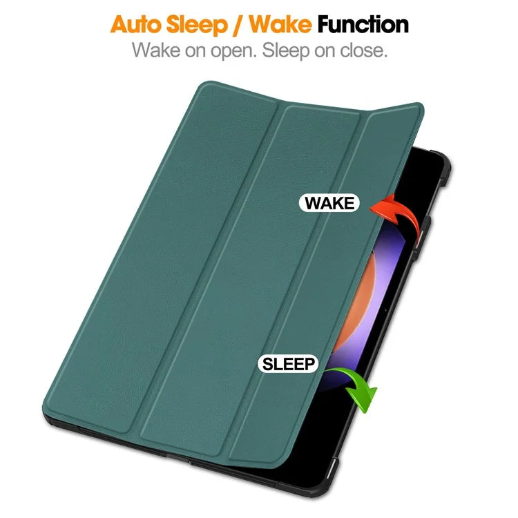For Xiaomi Pad 6S Pro 12.4 Leather Case Tri-fold Stand Auto Wake / Sleep Smart Shellish Green