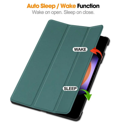 For Xiaomi Pad 6S Pro 12.4 Leather Case Tri-fold Stand Auto Wake / Sleep Smart Shellish Green