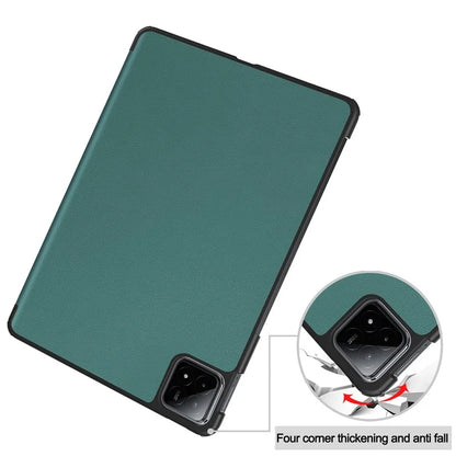For Xiaomi Pad 6S Pro 12.4 Leather Case Tri-fold Stand Auto Wake / Sleep Smart Shellish Green