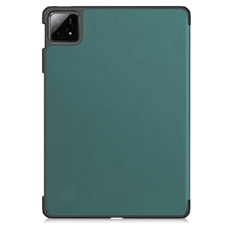 For Xiaomi Pad 6S Pro 12.4 Leather Case Tri-fold Stand Auto Wake / Sleep Smart Shellish Green