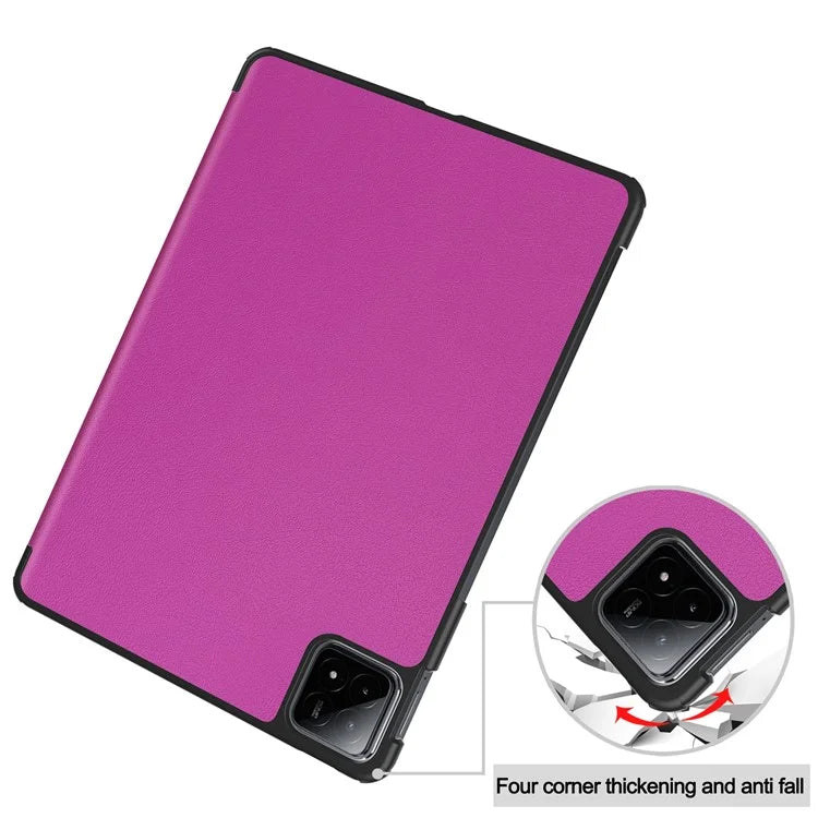 For Xiaomi Pad 6S Pro 12.4 Leather Case Tri-fold Stand Auto Wake / Sleep Smart Shell