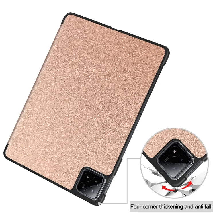 For Xiaomi Pad 6S Pro 12.4 Leather Case Tri-fold Stand Auto Wake / Sleep Smart Shell