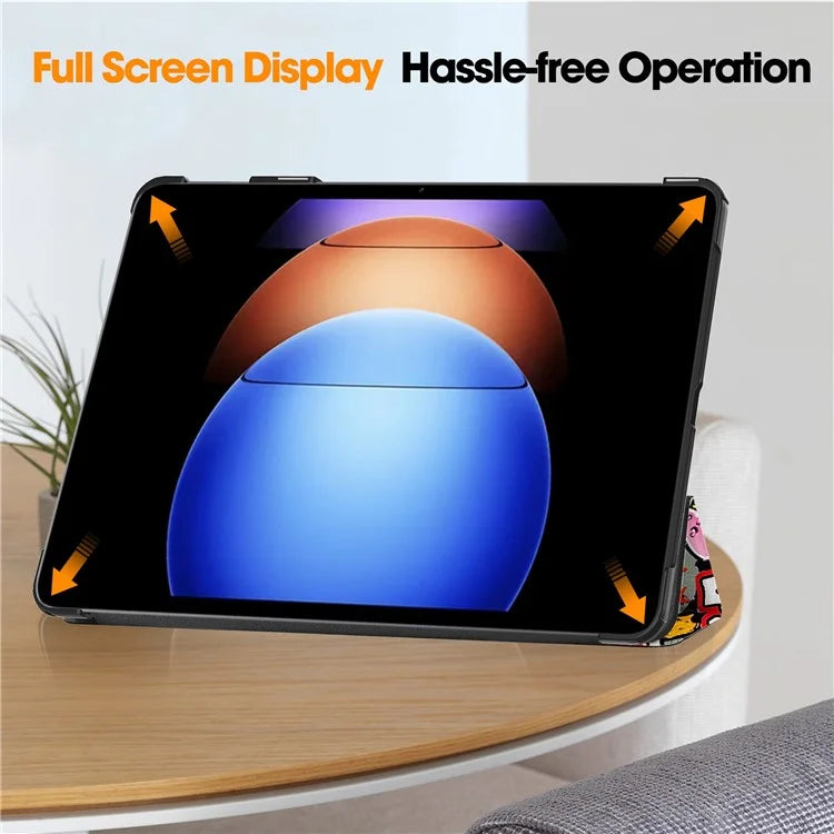 For Xiaomi Pad 6S Pro 12.4 Leather Case Trifold Stand Pattern Printing Tablet Cover