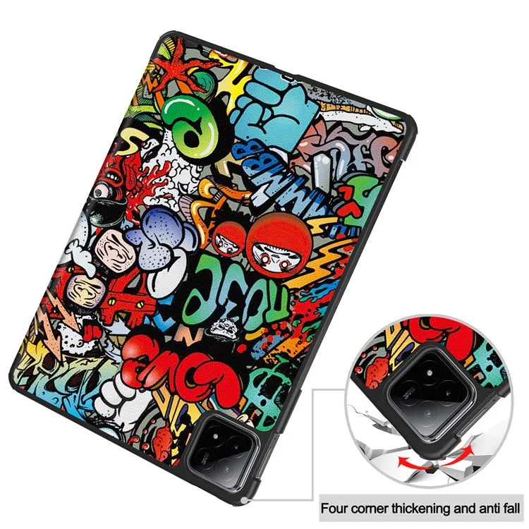 For Xiaomi Pad 6S Pro 12.4 Leather Case Trifold Stand Pattern Printing Tablet Cover