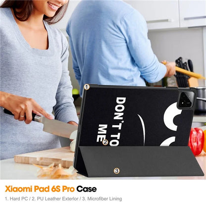 For Xiaomi Pad 6S Pro 12.4 Leather Case Trifold Stand Pattern Printing Tablet Cover