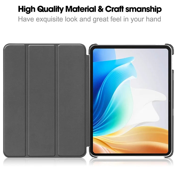 For Oppo Pad Air 2 Case PC+Leather Auto Wake Sleep Protective Shell with Tri-fold Stand