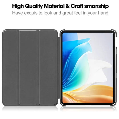 For Oppo Pad Air 2 Case PC+Leather Auto Wake Sleep Protective Shell with Tri-fold Stand