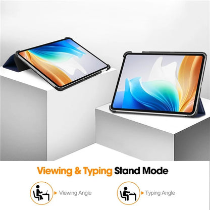 For Oppo Pad Air 2 Case PC+Leather Auto Wake Sleep Protective Shell with Tri-fold Stand