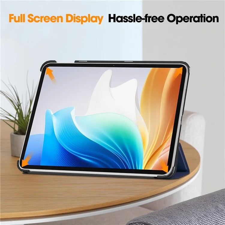 For Oppo Pad Air 2 Case PC+Leather Auto Wake Sleep Protective Shell with Tri-fold Stand