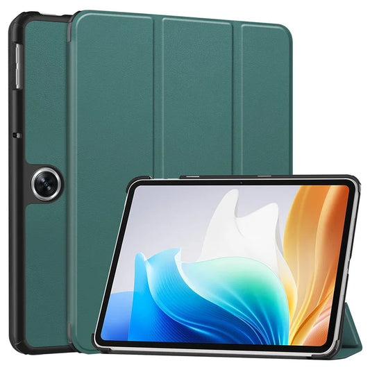 For Oppo Pad Air 2 Case PC+Leather Auto Wake Sleep Protective Shell with Tri-fold Standish Green