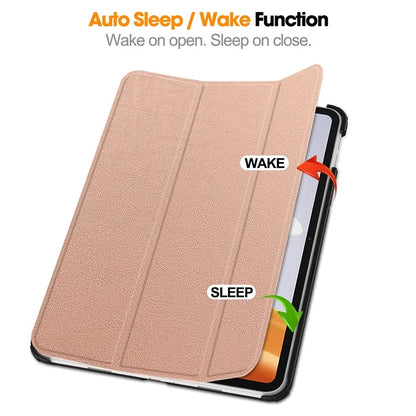 For Oppo Pad Air 2 Case PC+Leather Auto Wake Sleep Protective Shell with Tri-fold Stand