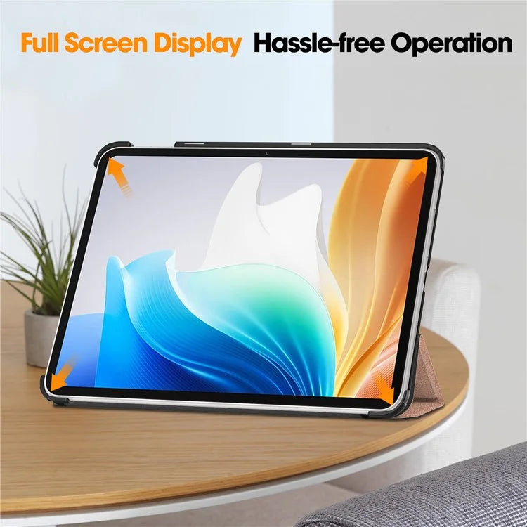 For Oppo Pad Air 2 Case PC+Leather Auto Wake Sleep Protective Shell with Tri-fold Stand