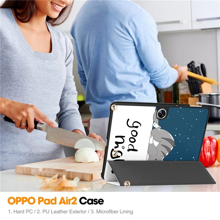 For Oppo Pad Air 2 Tablet Case Trifold Stand Pattern Printing Drop-proof Cover