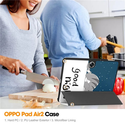 For Oppo Pad Air 2 Tablet Case Trifold Stand Pattern Printing Drop-proof Cover