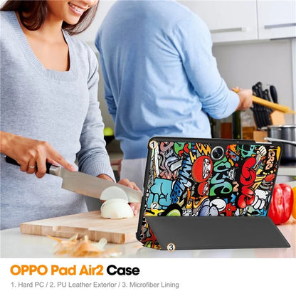 For Oppo Pad Air 2 Tablet Case Trifold Stand Pattern Printing Drop-proof Cover