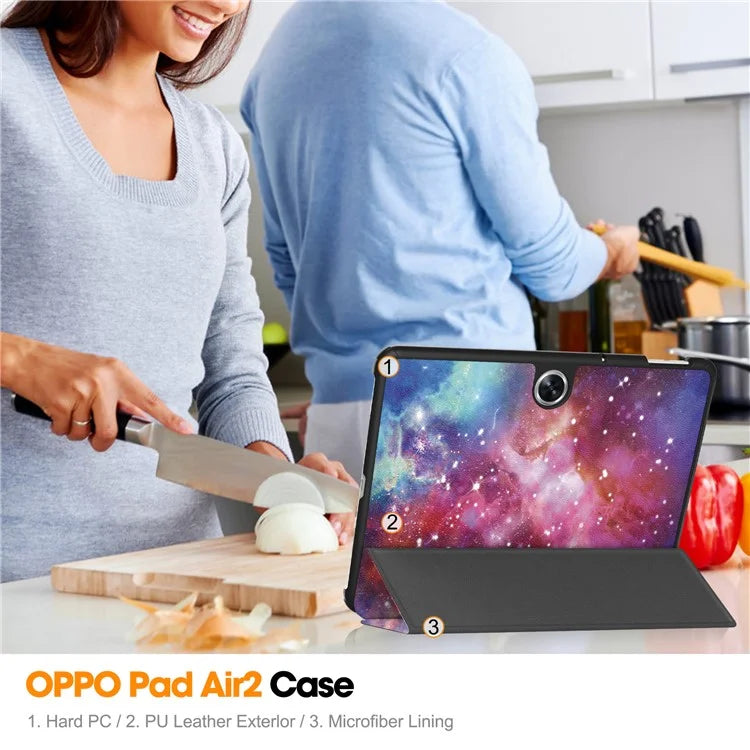 For Oppo Pad Air 2 Tablet Case Trifold Stand Pattern Printing Drop-proof Cover