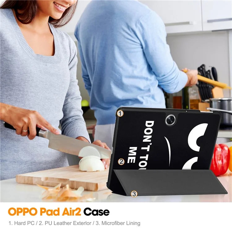 For Oppo Pad Air 2 Tablet Case Trifold Stand Pattern Printing Drop-proof Cover