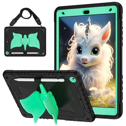 For iPad 10.2 (2021) / 10.2 (2019) / 10.2 (2020) Case Silicone+PC Unicorn Kickstand Tablet Cover with Shoulder Strap