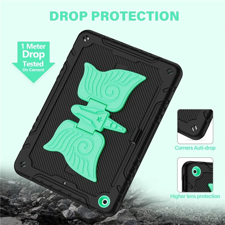 For iPad 10.2 (2021) / 10.2 (2019) / 10.2 (2020) Case Silicone+PC Unicorn Kickstand Tablet Cover with Shoulder Strap