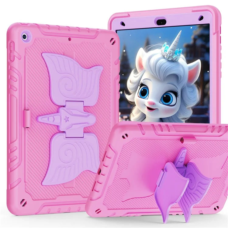 For iPad 10.2 (2021) / 10.2 (2019) / 10.2 (2020) Case Silicone+PC Unicorn Kickstand Tablet Cover with Shoulder Strap
