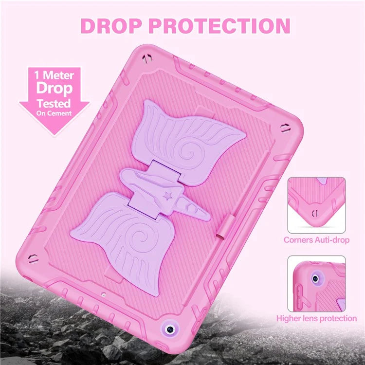 For iPad 10.2 (2021) / 10.2 (2019) / 10.2 (2020) Case Silicone+PC Unicorn Kickstand Tablet Cover with Shoulder Strap