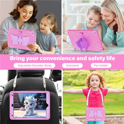 For iPad 10.2 (2021) / 10.2 (2019) / 10.2 (2020) Case Silicone+PC Unicorn Kickstand Tablet Cover with Shoulder Strap