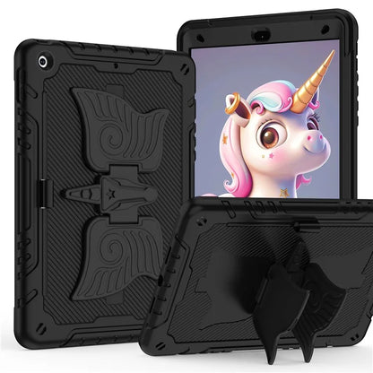 For iPad 10.2 (2021) / 10.2 (2019) / 10.2 (2020) Case Silicone+PC Unicorn Kickstand Tablet Cover with Shoulder Strap