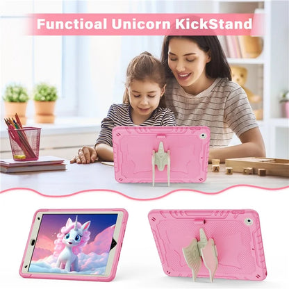 For iPad 10.2 (2021) / 10.2 (2019) / 10.2 (2020) Case Silicone+PC Unicorn Kickstand Tablet Cover with Shoulder Strap