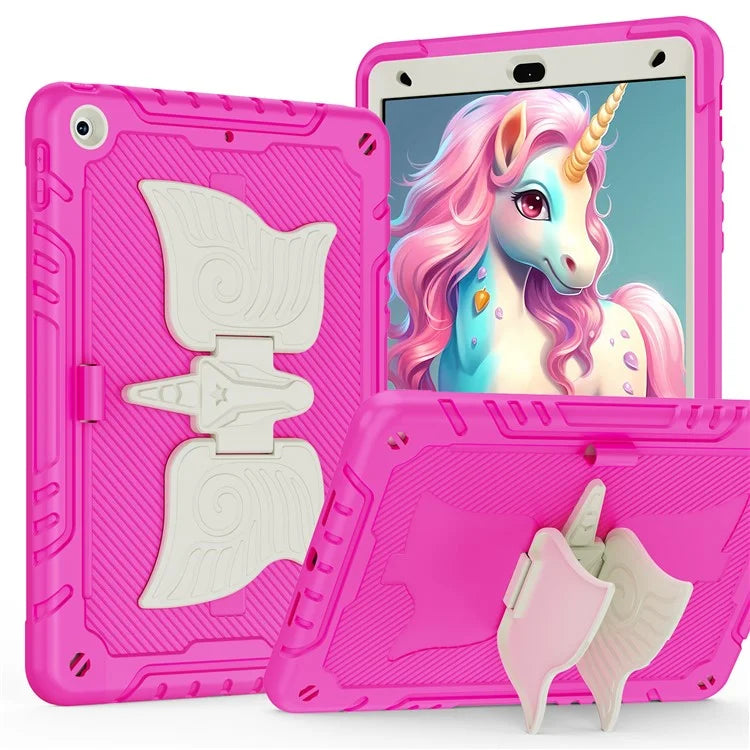 For iPad 10.2 (2021) / 10.2 (2019) / 10.2 (2020) Case Silicone+PC Unicorn Kickstand Tablet Cover with Shoulder Strap