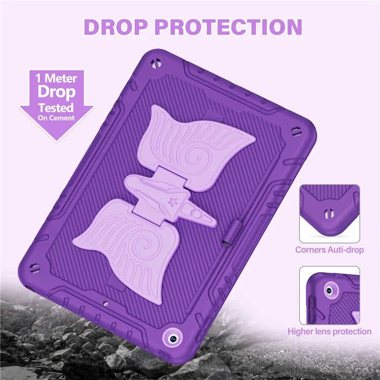For iPad 10.2 (2021) / 10.2 (2019) / 10.2 (2020) Case Silicone+PC Unicorn Kickstand Tablet Cover with Shoulder Strap