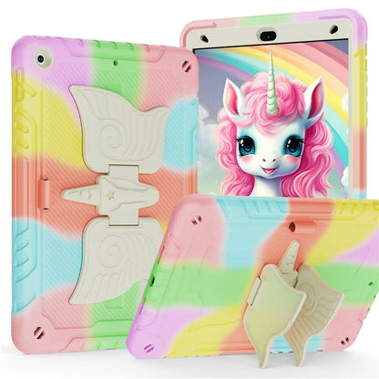 For iPad 10.2 (2021) / 10.2 (2019) / 10.2 (2020) Case Silicone+PC Unicorn Kickstand Tablet Cover with Shoulder Strap