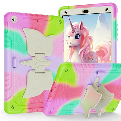 For iPad 10.2 (2021) / 10.2 (2019) / 10.2 (2020) Case Silicone+PC Unicorn Kickstand Tablet Cover with Shoulder Strap