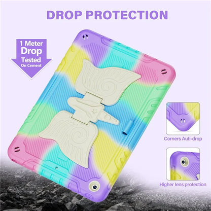 For iPad 10.2 (2021) / 10.2 (2019) / 10.2 (2020) Case Silicone+PC Unicorn Kickstand Tablet Cover with Shoulder Strap