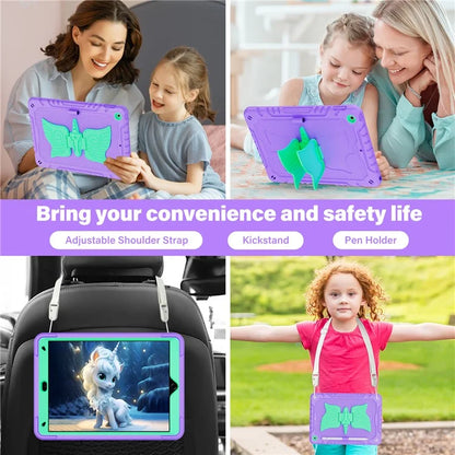 For iPad 10.2 (2021) / 10.2 (2019) / 10.2 (2020) Case Silicone+PC Unicorn Kickstand Tablet Cover with Shoulder Strap