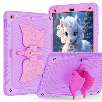 For iPad 10.2 (2021) / 10.2 (2019) / 10.2 (2020) Case Silicone+PC Unicorn Kickstand Tablet Cover with Shoulder Strap