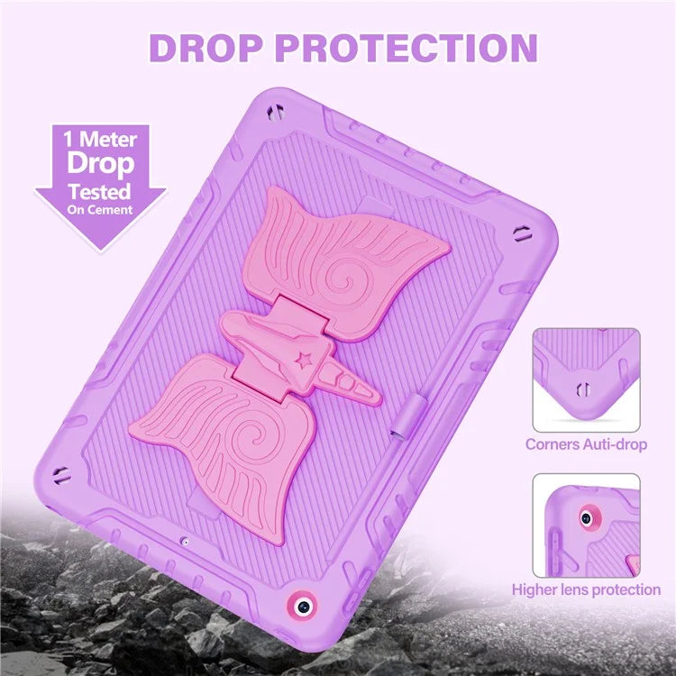 For iPad 10.2 (2021) / 10.2 (2019) / 10.2 (2020) Case Silicone+PC Unicorn Kickstand Tablet Cover with Shoulder Strap