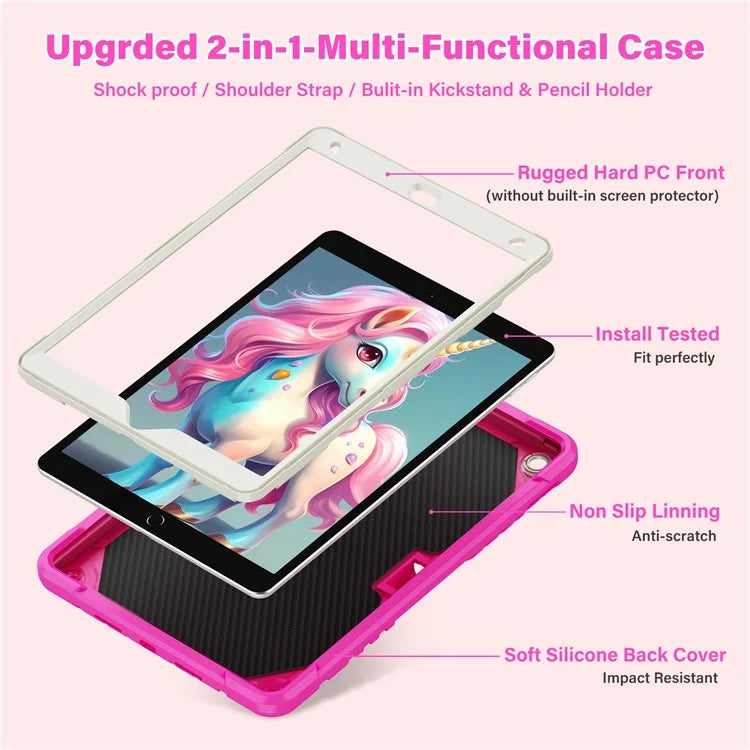For iPad 10.2 (2021) / 10.2 (2019) / 10.2 (2020) Case Silicone+PC Drop-resistant Tablet Cover with Unicorn Kickstand