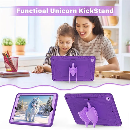 For iPad 10.2 (2021) / 10.2 (2019) / 10.2 (2020) Case Silicone+PC Drop-resistant Tablet Cover with Unicorn Kickstand
