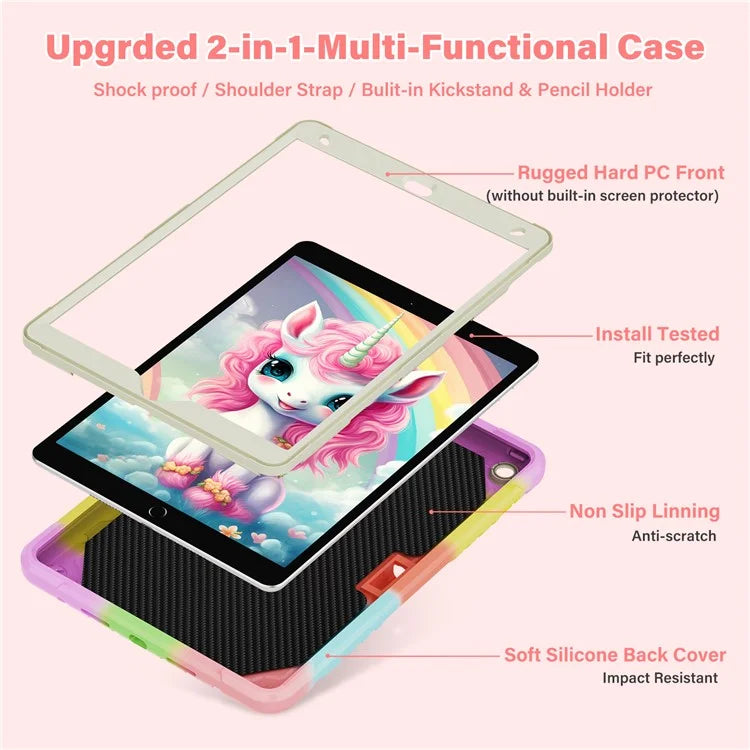 For iPad 10.2 (2021) / 10.2 (2019) / 10.2 (2020) Case Silicone+PC Drop-resistant Tablet Cover with Unicorn Kickstand