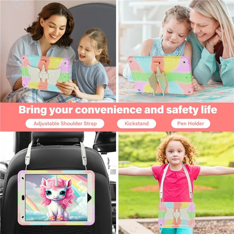 For iPad 10.2 (2021) / 10.2 (2019) / 10.2 (2020) Case Silicone+PC Drop-resistant Tablet Cover with Unicorn Kickstand
