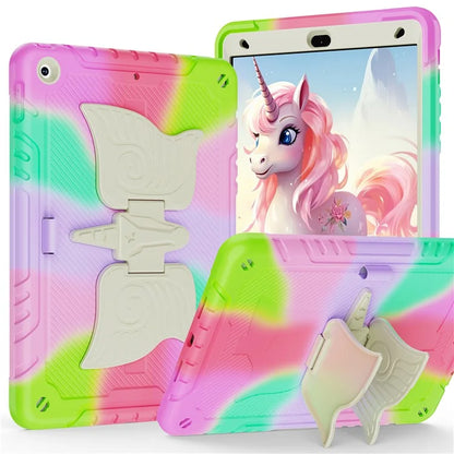 For iPad 10.2 (2021) / 10.2 (2019) / 10.2 (2020) Case Silicone+PC Drop-resistant Tablet Cover with Unicorn Kickstand