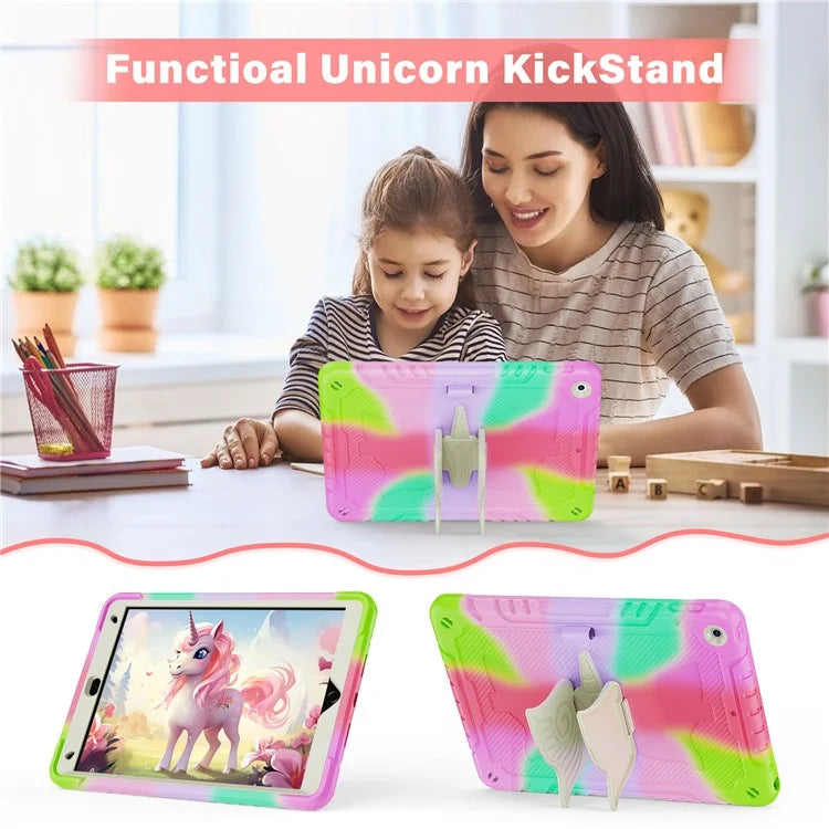 For iPad 10.2 (2021) / 10.2 (2019) / 10.2 (2020) Case Silicone+PC Drop-resistant Tablet Cover with Unicorn Kickstand