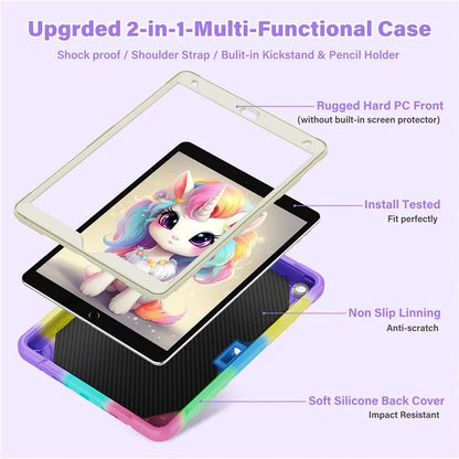 For iPad 10.2 (2021) / 10.2 (2019) / 10.2 (2020) Case Silicone+PC Drop-resistant Tablet Cover with Unicorn Kickstand