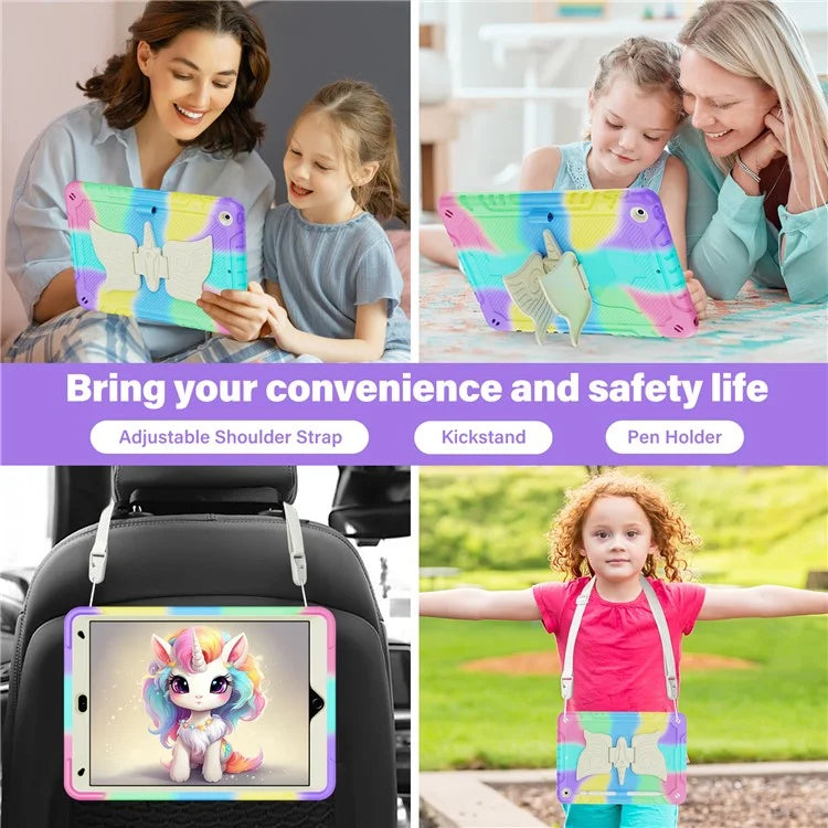 For iPad 10.2 (2021) / 10.2 (2019) / 10.2 (2020) Case Silicone+PC Drop-resistant Tablet Cover with Unicorn Kickstand