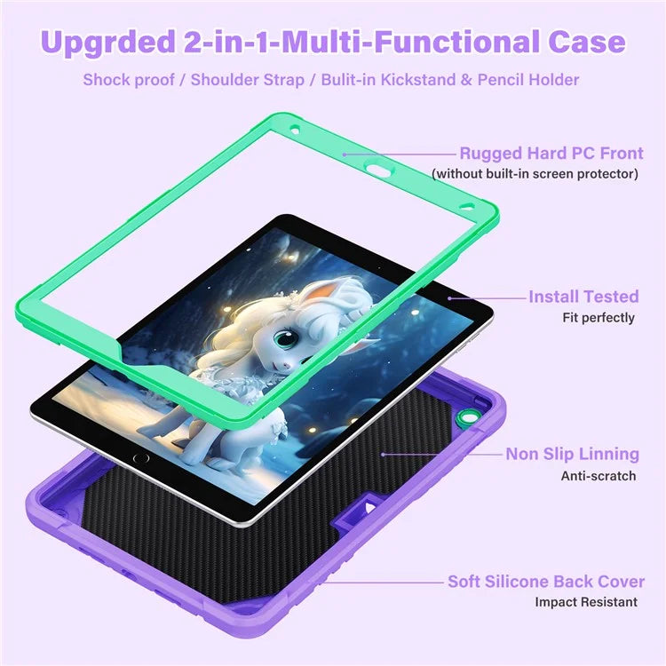 For iPad 10.2 (2021) / 10.2 (2019) / 10.2 (2020) Case Silicone+PC Drop-resistant Tablet Cover with Unicorn Kickstand