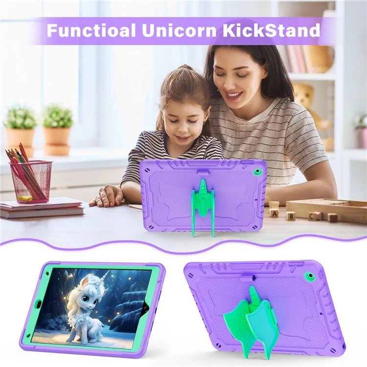 For iPad 10.2 (2021) / 10.2 (2019) / 10.2 (2020) Case Silicone+PC Drop-resistant Tablet Cover with Unicorn Kickstand
