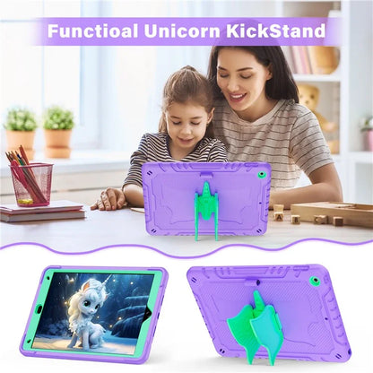 For iPad 10.2 (2021) / 10.2 (2019) / 10.2 (2020) Case Silicone+PC Drop-resistant Tablet Cover with Unicorn Kickstand